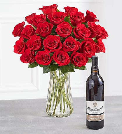 Blossoms & Wine&trade; - Red Roses and Wine
